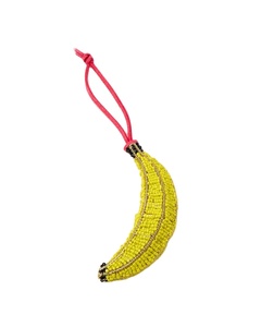 Llavero y accesorio para bolso con diseño de plátano, bordado con cuentas de colores amarillo y blanco, de la India - Product Image 1