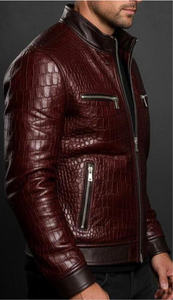 Veste bomber pour homme en cuir véritable vintage personnalisable, imperméable, col montant, logo sur le devant - Product Image 4