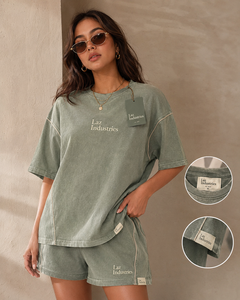 Conjunto de Camiseta y Pantalones Cortos de Verano para Mujer, Marca Laz Industries, de Algodón y Felpa, Transpirable, Anti-Pilling, Talla Grande, Cuello Redondo, Corte Regular - Product Image 2