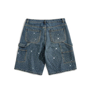 Shorts de Mezclilla Rectos con Lentejuelas Bordadas, Cintura Media, Estilo Cargo, Lavado Medio, Moda Verano, Shorts de Mezclilla Azules para Hombre - Product Image 2