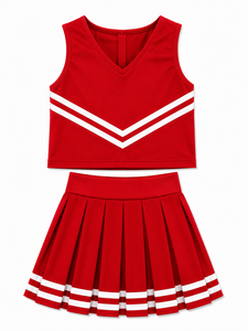 Custom Sublimated <b>Red</b> Cheerleading Uniform Sleeveless Cheer <b>Crop</b> <b>Top</b> Pleated Skirt Team Sportswear OEM Manufacturer Apparel - Product Image 5