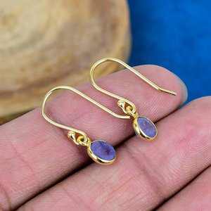 Natural Purple Tanzanite Round Shape Gemstone Drop Earring Handmade 18k Micron Gold Over 925 <b>Sterling</b> <b>Silver</b> - Product Image 4
