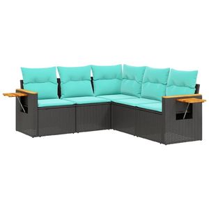 Ensemble de canapés de patio en polyrotin noir 5 pièces avec coussins, meubles d'extérieur élégants - Product Image 2