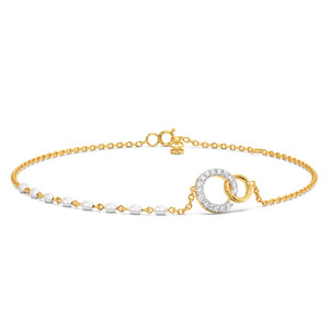 Bracelet en diamants entrelacés avec chaîne en or jaune et design latéral perlé de pierres blanches - Product Image 1