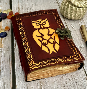 Handmade Leather Owl <b>Journal</b>: Embossed <b>Writing</b> Notebook (7x5 Inches) - Product Image 1