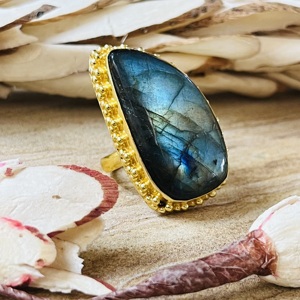 Fashionable Statement Design Labradorite <b>Ring</b> <b>Chunky</b> Brass Gold Plated Jewelry Ethnic Vintage Handmade <b>Ring</b> Wholesale Women <b>Ring</b> - Product Image 3