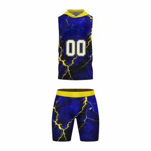 Ensemble de maillot sans manches à capuche et short ajusté pour garçons de la ligue de football 7v7, motif éclair sublimé, numéro personnalisé - Product Image 1