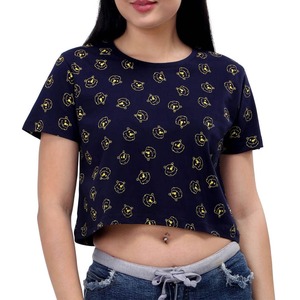 Women's Cartoon Printed Crop Top Short Sleeve O-Neck Casual T-Shirt Spring Summer Knitted 100% Cotton Breathable Regular Fit - Product Image 3