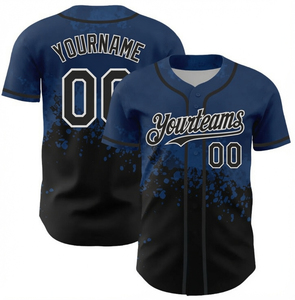 Custom Embroidered Baseball Jersey Men's Black White Splatter Print Moisture Wicking Short Sleeve Relaxed Fit Adult Spring Front - Product Image 2