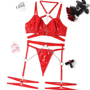 Pu Soft Leather Chain Neck Waist <b>Sexy</b> Lingerie <b>Set</b> <b>Sexy</b> Costumes Womens <b>Sexy</b> Underwear - Product Image 5