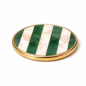 Juego de Posavasos de Aluminio Dorado de Lujo con Incrustaciones de Madreperla, Posavasos Decorativos Redondos con Diseño a Cuadros Verde y Morado, Premium - Product Image 2