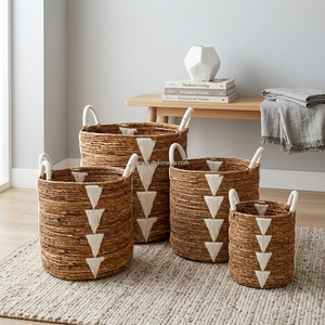 Panier en banane tressé écologique décoratif, multifonctionnel pour le rangement et la lessive, avec poignée, nouveau design tendance - Product Image 6