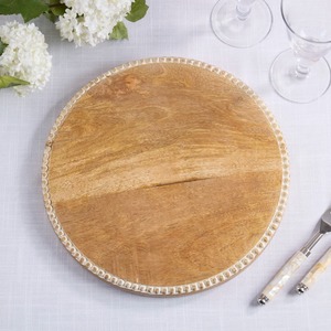 Round Wooden <b>Decorative</b> <b>Plate</b> Bohemian Floral Engraved Handmade Design Pattern Plant Style - Product Image 6