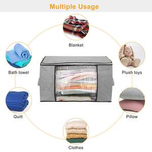 2Pcs Large Capacity 90L Foldable Closet Organizer Thick Fabric Clear Window Dual-<b>Zipper</b> Clothes <b>Storage</b> <b>Bag</b> - Product Image 2