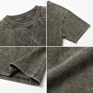 T-shirt col rond en coton tricoté 100% épais, délavé et vieilli, coupe oversize, épaules tombantes, coupe carrée et décontractée, manches courtes - Product Image 6