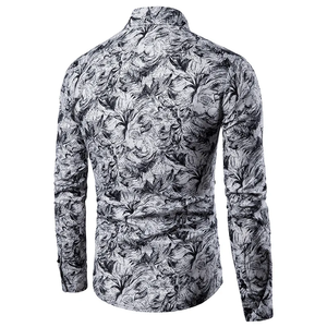 Men's Printed Lapel Long Sleeve <b>Shirt</b> Casual Blouse Fashionable Polyester Casual Wear - Product Image 4