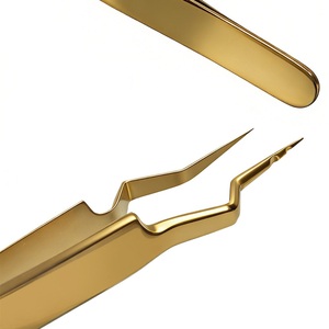 Pinzas para Extensión de Pestañas con Punta de Fibra de Acero Inoxidable Chapadas en Oro, Herramientas para Pestañas de Marca Privada Personalizadas para Uso Profesional - Product Image 3