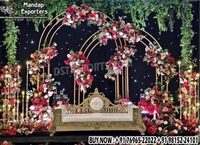 Décoration de scène idéale pour fête de fiançailles : Arches multicouches de style arabe, panneau de fond Mehraab, support métallique pour scène de réception