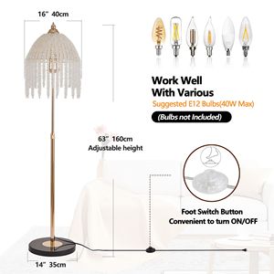 Elegante Lampada da Terra a 3 Luci con Cristalli, Design Vintage a Cascata, Perle di Cristallo e Base Effetto Marmo per Soggiorno - Product Image 6