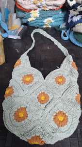Bolso Tote de Ganchillo para Mujer, Diseño de Margaritas Azules, Estilo Bohemio, Bolso de Hombro Hecho a Mano para Playa de Verano, Cierre Abierto - Product Image 4