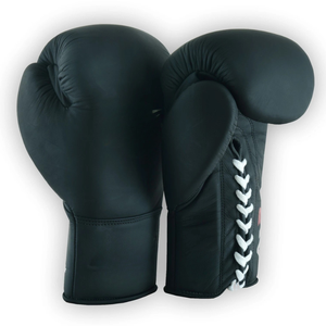 Gants de boxe en cuir noir, fermeture à lacets, pour adultes de 14 ans et plus, unisexe, usage arts martiaux - Product Image 1