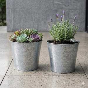 <b>Vintage</b> Rustic Galvanized Metal Planter <b>Pot</b> with Handles and Copper Base for Garden - Product Image 2