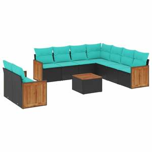 Juego de sofás de patio de ratán sintético negro de 10 piezas con cojines, elegantes muebles de exterior - Product Image 2