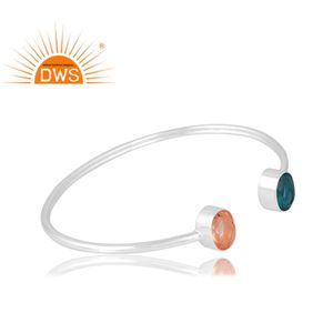 Nuevo diseño de plata esterlina doblete Santamaria aguamarina cuarzo y doblete morganita cuarzo pulsera de piedras preciosas fabricación de joyas - Product Image 4