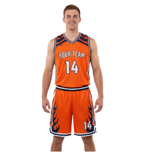 Conjunto de Camiseta y Pantalones Cortos de Baloncesto para Hombre, Cuello en V, Sin Mangas, Secado Rápido, Detalle de Franja en el Hombro, Estampado Lateral de Llama, Contraste - Product Image 1