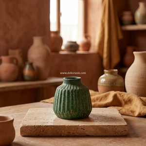 Ficio M Green Wash Terracotta Clay Bud Vase, Mini pot en terre cuite artisanal, Urne décorative en céramique pour table, Vases en gros - Product Image 2