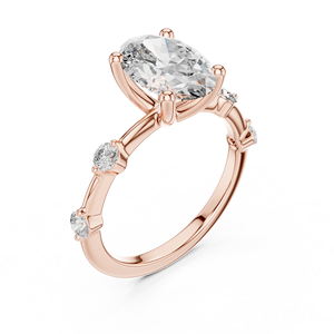 Bague de fiançailles de luxe certifiée en or rose 18 carats plaqué rhodium avec diamant de laboratoire MINIMAL 2 carats et pierres latérales de 0,24 carat, idéale pour la Saint-Valentin - Product Image 1
