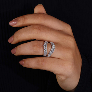 Double Row Moissanite Wrap <b>Ring</b> Open Wedding Band Luxury <b>Statement</b> <b>Ring</b> Diamond Anniversary <b>Ring</b> for Women 925 <b>Silver</b> 14K Gold - Product Image 6