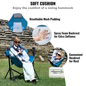 Sedia da campeggio amaca con portata di 136 kg, funzioni reclinabili e a dondolo, portabicchieri, borsa portaoggetti e poggiatesta - Product Image 5