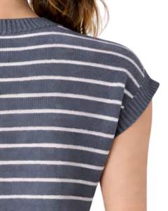 Gilet pull sans manches en tricot rayé gris et blanc pour femme, col rond, léger, décontracté, tendance été - Product Image 6