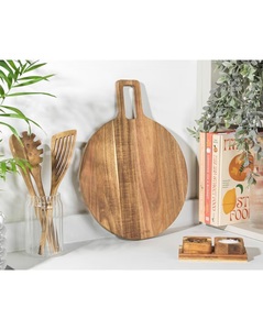 Planche à découper en bois d'acacia, design rond avec incrustation de marbre, épaisse, durable, sûre pour les couteaux, idéale pour couper, servir et une utilisation en cuisine haut de gamme. - Product Image 6