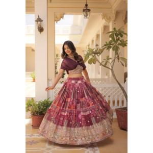 Seda rusa rica impresa digital con trabajo de bordado de lámina Lehenga Choli KA-5032 - Product Image 4
