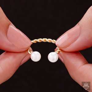 Adjustable Size Anti-Tarnish Dual Pearl Openable <b>Band</b> <b>Ring</b> - Product Image 1