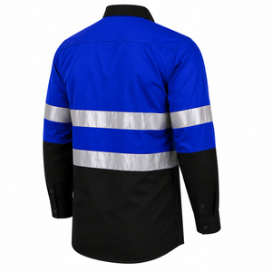 Chemise de travail unisexe haute visibilité bleu-noir à bandes réfléchissantes en polyester et coton, manches longues, uniforme de sécurité imprimé par transfert thermique - Product Image 5