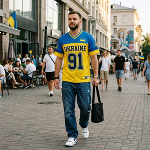 Camiseta de Fútbol de Ucrania Unisex con Cuello en V, Manga Corta, Sublimada, Transpirable, de Malla de Poliéster, Estilo Americano - Product Image 2