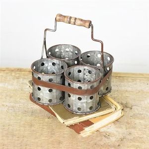 Classic Galvanized <b>Cutlery</b> Holder Timeless Design Practical Utensil <b>Storage</b> For Traditional Kitchens - Product Image 6