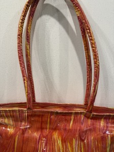 Grand sac de courses en PP avec poignée en corde, motif rouge et jaune, usage quotidien - Product Image 1