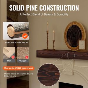 Mensola per Caminetto in Legno Naturale 60'' X 8'', Capacità di Carico 50 Libbre, Mensola Galleggiante da Parete Stile Rustico - Product Image 4