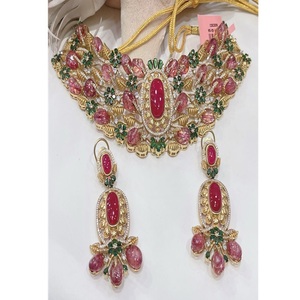 Graceful Premium Quality Brass Gold Plated Zircon Trendy <b>Necklace</b> and Earrings Set Engagement Wedding Party Gift Wear - Product Image 1