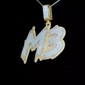 MB <b>Initials</b> Pendant 925 <b>Silver</b> Plated Diamond Hip Hop Style Men's Everyday Wear Jewelry - Product Image 1