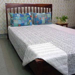Hand Block Printed Indian Cotton Kantha Quilt <b>Throw</b> Twin Size 150x220 cm Hand Embroidered Handmade Bedspread Home Decor Supplier - Product Image 3