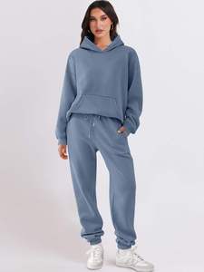 Conjunto Deportivo de Sudadera con Capucha Azul para Mujer, 100% Algodón, Corte Holgado Informal, Largo, Colores Lisos, Bolsillos Laterales - Product Image 6