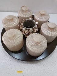 2026 Luxury Best Quality Circular White Resin High Borosilicate Glass Jar Serving Tray <b>Set</b> Handcrafted Eco-friendly - Product Image 2