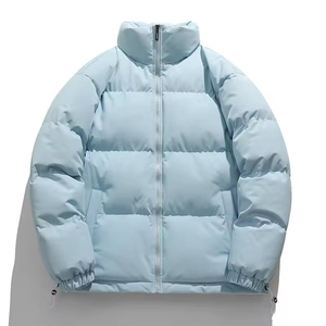 Blouson matelassé pour homme, couleur turquoise, coupe-vent, épais, hiver, décontracté, col montant, fermeture éclair, coupe régulière, rembourrage en polyester, couleur unie - Product Image 5