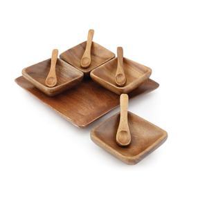 Cuenco para servir de madera de Acacia pura ecológica 100% con bandeja, cuchara, producto al por mayor, producto para el hogar, Hotel, restaurante, patrón, servicio de comida - Product Image 3