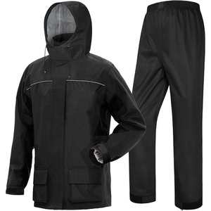 Traje Impermeable para Hombre, Chaqueta con Capucha y Pantalones, Conjunto de Parka para Exteriores, Negro, Recubierto de Poliéster, Resistente al Viento - Product Image 1